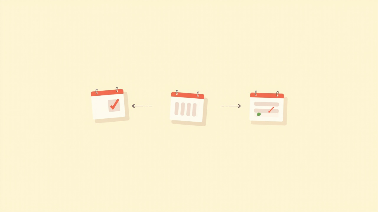 Three calendar cards in a row — the first with a flag icon, the second with a pause icon, the third with a checkmark — marking launch, shutdown, and return of Fable 5