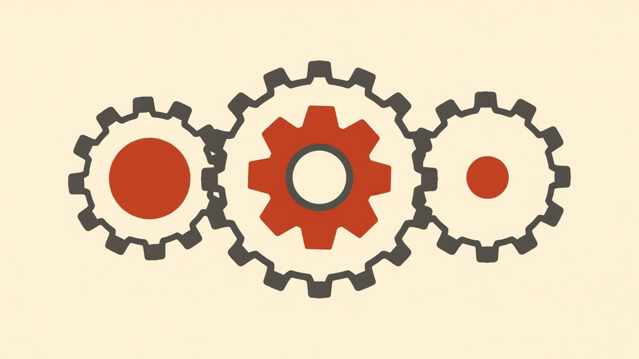 Three interlocking gears representing how multiple AI agents work together in orchestration frameworks like CrewAI